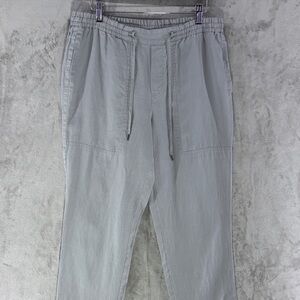 Vince Women's Gray Linen Drawstring Elastic Waist Pants with Pockets Size L